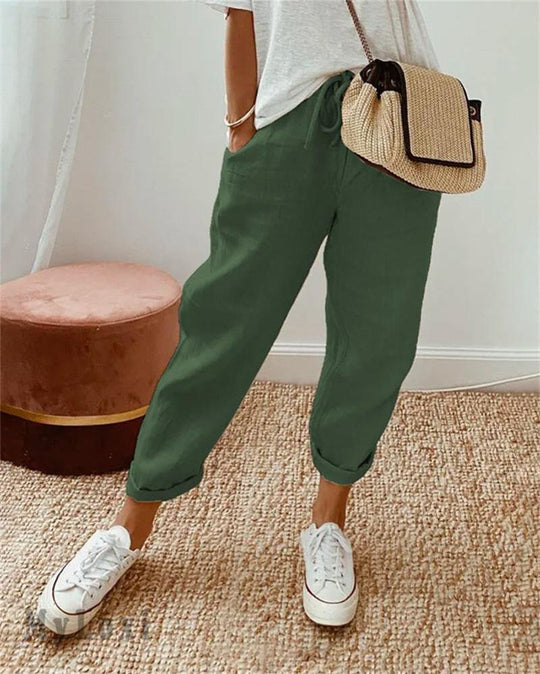 🎁 50% OFF !! 👖🌿 Casual Cotton and Linen Pants for Women – Breathable, High-Waisted & Ankle-Length Elegance ✨☀️