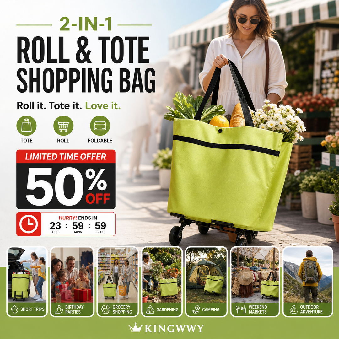 🛒 60% OFF NOW! 🧺 2-in-1 Foldable Shopping Cart – Sturdy frame, compact fold & large capacity – Perfect for grocery runs & weekend markets 📦