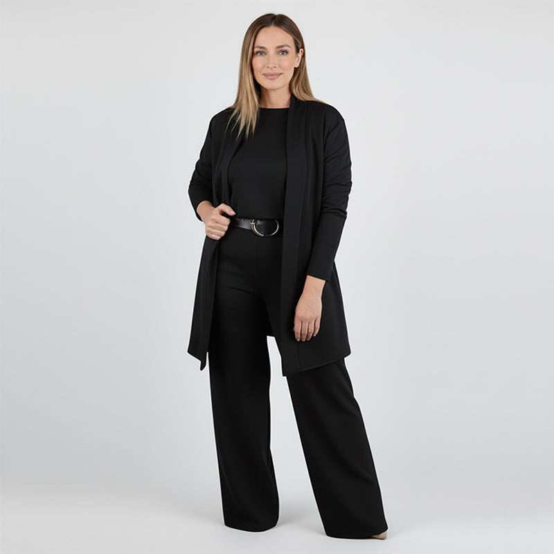 👗 Elegant Longline Cardigan 3-Piece Set – Soft Fabric, Chic Top & Pants for Office Commute & Daily Outings ✨