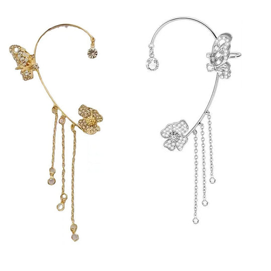 💕Valentine's Day Special – 50% discount💕Simple ear clips with butterfly and flower motifs & tassels – elegant & comfortable, no piercing required 🌸🦋