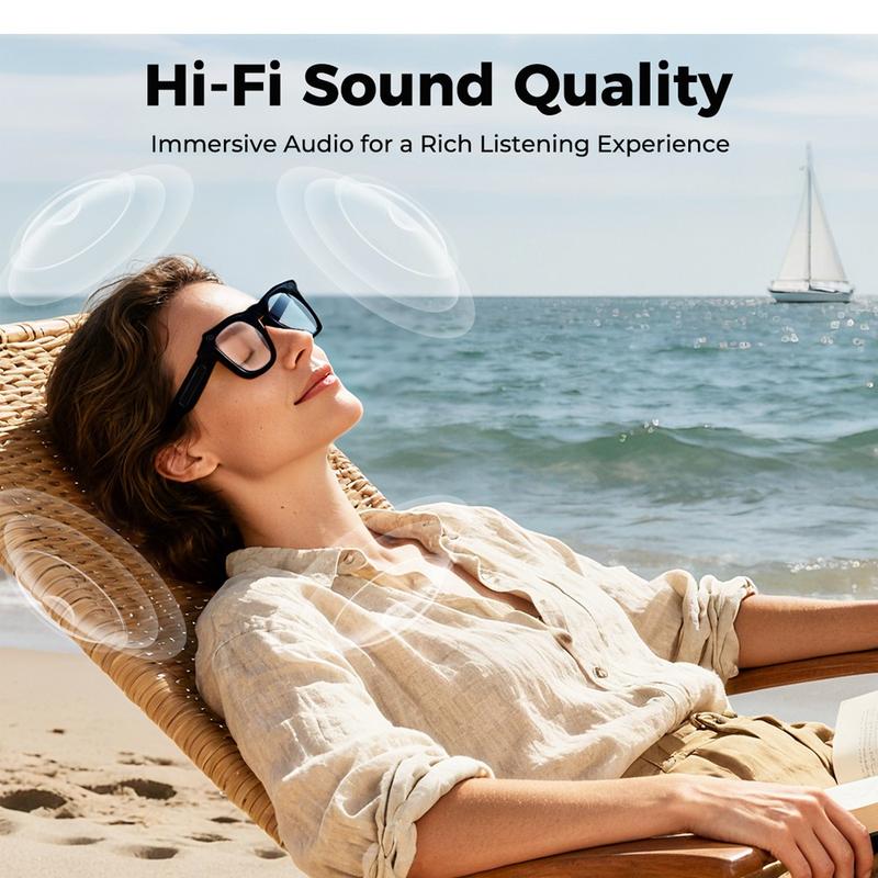 AI smart glasses with ChatGPT, 8 MP camera and HD 1200P 4K video recording, real-time translation in over 160 languages, Bluetooth 5.4, HiFi audio and music control, smart sunglasses with video recording for on the go