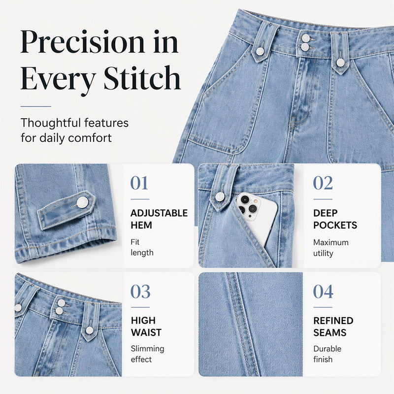 👖 Retro Denim Style | Women's High-Waisted Double-Button Wide-Leg Jeans