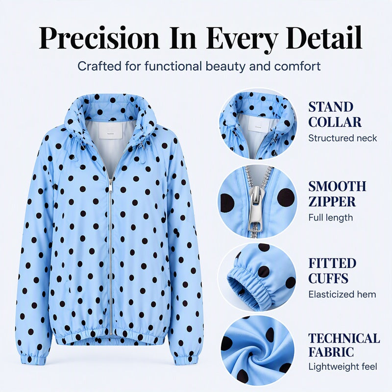 ⚫ Playful Polka Dots, Statement Sleeves | Women's Oversized Zipper Jacket