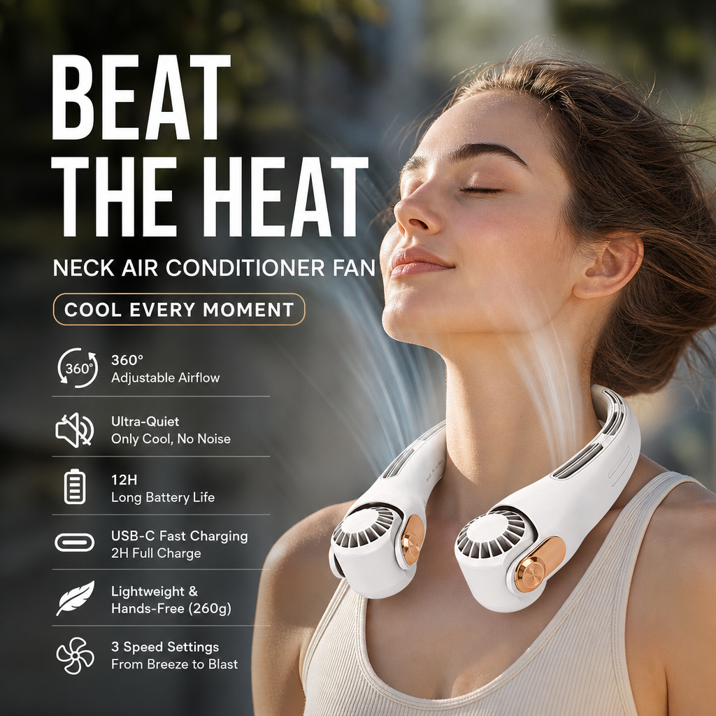 📢📢50% OFF !! ⏰360° Rotating Neck Fan, Ultra Quiet 3 Speeds, Long Battery Hands-Free Summer Cooler 😎🌬️