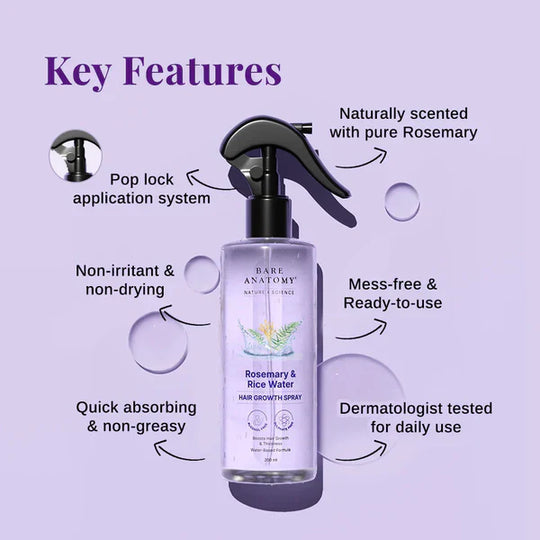 Rosemary & Rice Water Spray For Natural Hair Growth & Hair Thickness