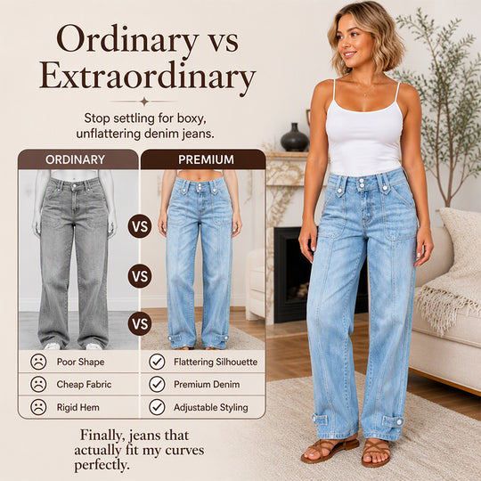 👖 Retro Denim Style | Women's High-Waisted Double-Button Wide-Leg Jeans