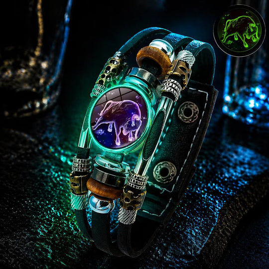 💥Last-Day Sale – 30% Off ☪️Glow-in-the-Dark Leather Zodiac Sign Bracelet For Men and Women (6.9/8.1 inches)♑️