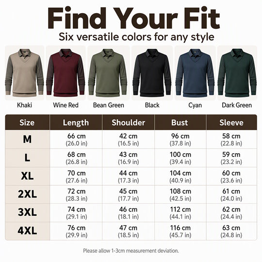 👕Men's False Two-Piece Long Sleeve Top – Smart Casual Two-Piece Look Without The Fuss