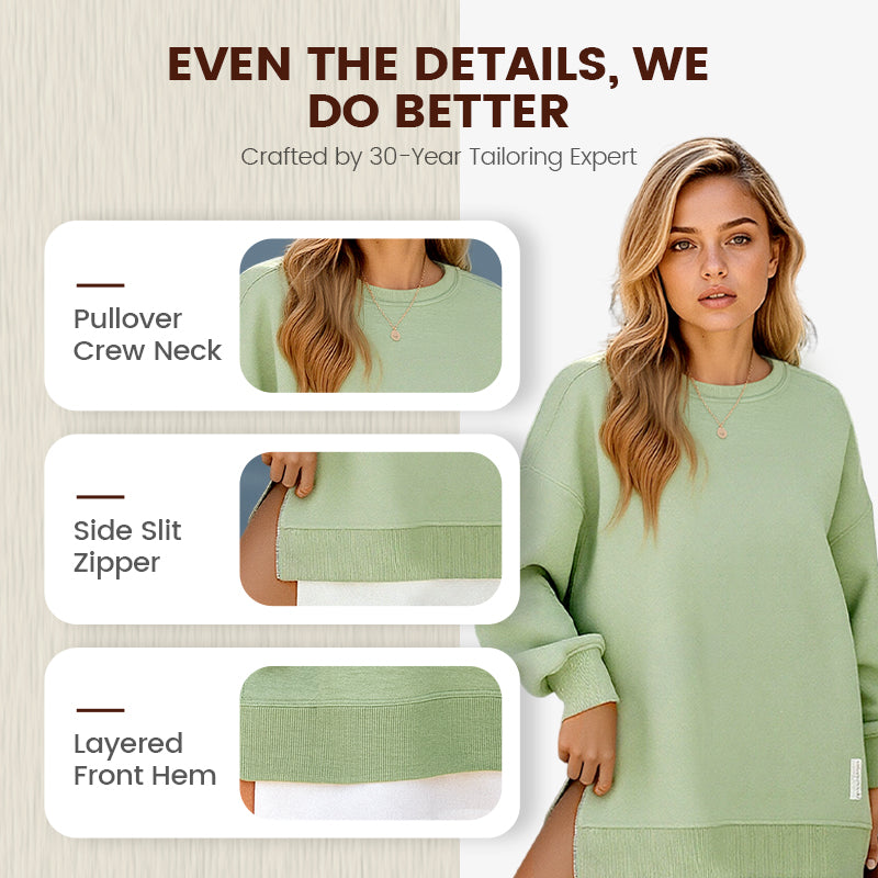 💥Winter Hot Sale 50% Off💥Long Sleeve Pullover Zipper Slit Casual Sweatshirt Dress