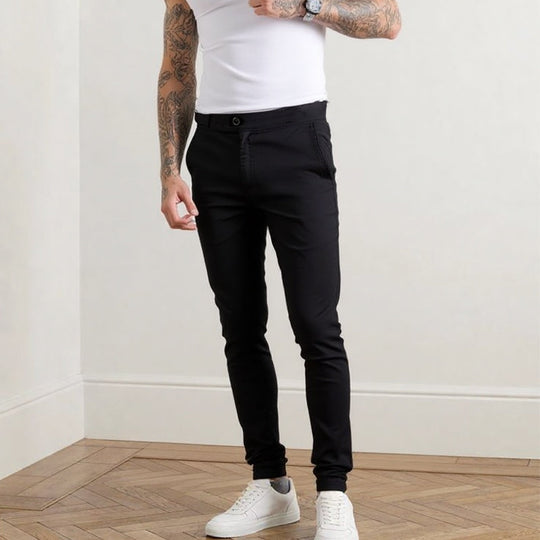 👖Pantalóns de cor sólida axustados e informales para homes con cinto
