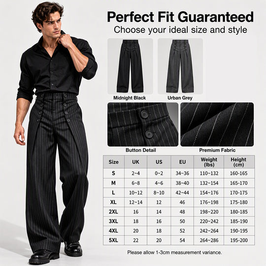 💼 Tailored Waist, Effortless Drape | Men's Double-Breasted High-Waist Pants