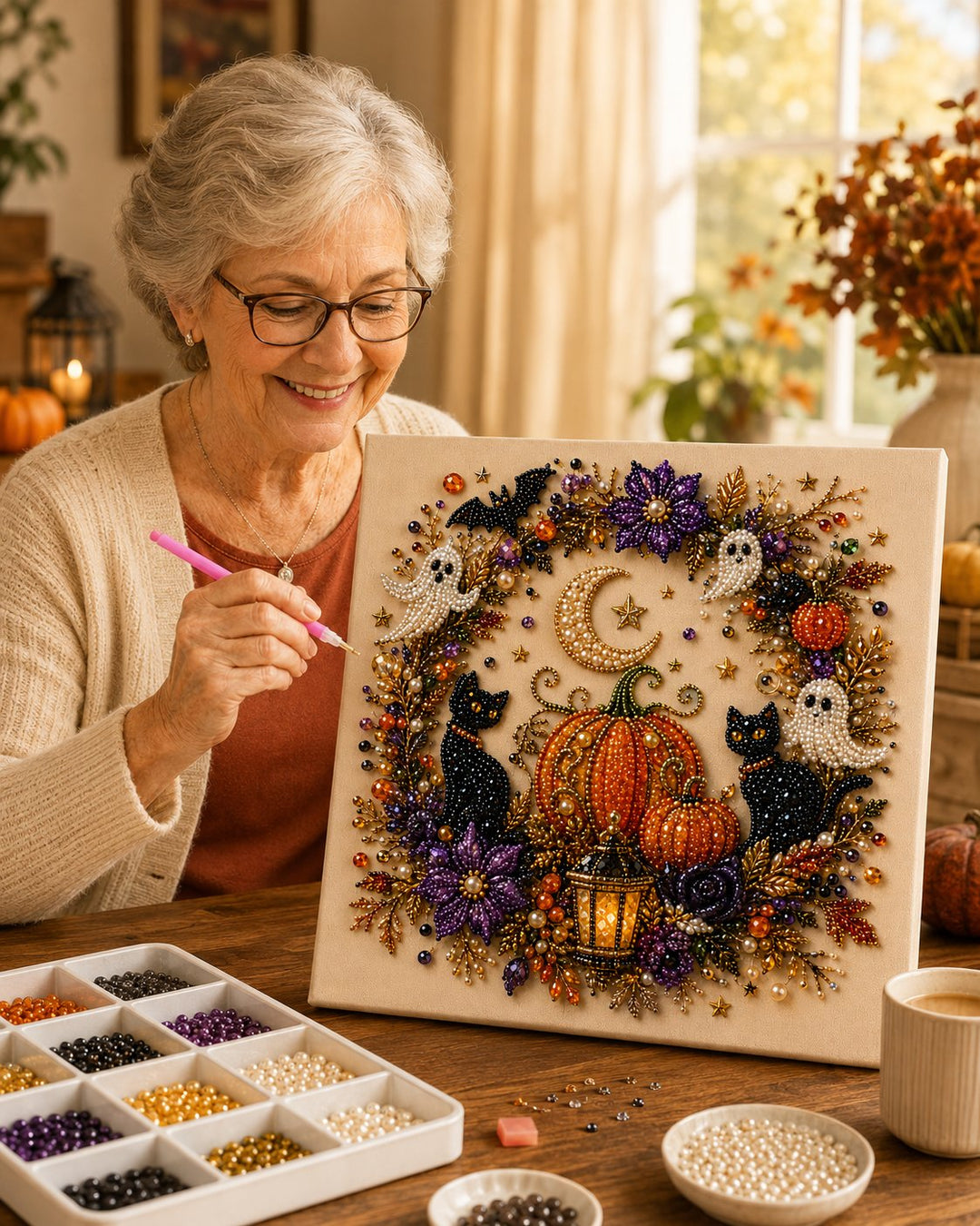 🔥 Last Day 70% OFF  👻✨ Halloween Pearl Art DIY Kit – Turn Tiny Pearls into Spooky-Cute Magic