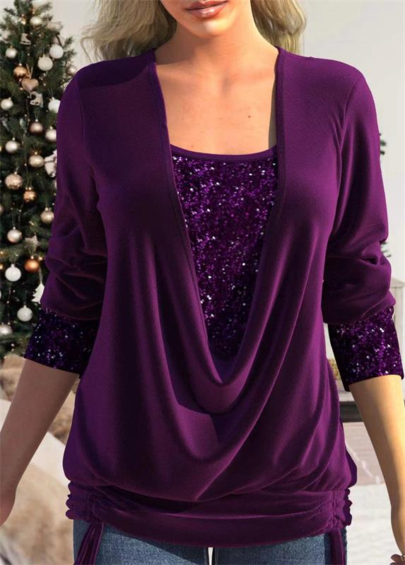 💜LAST DAY PROMOTION - 49% OFF💜Sequin Loose Smocked Fake Two-Piece Top