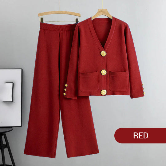 Gold Button Soft Knit Trouser Co-Ord