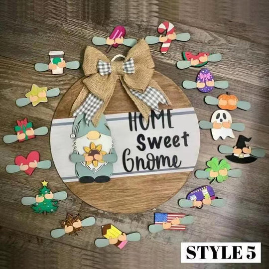 🍁Christmas Best Decorations🎄Interchangeable Wooden Gnome Welcome Sign🎈