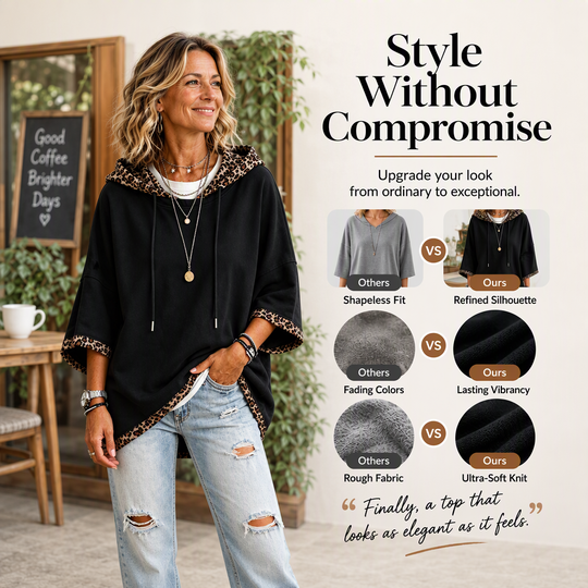 🐆 Leopard Detail, Easy Style | Women's Loose-Fit Drawstring Hoodie