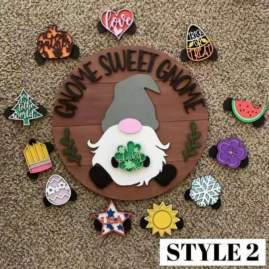 🍁Christmas Best Decorations🎄Interchangeable Wooden Gnome Welcome Sign🎈