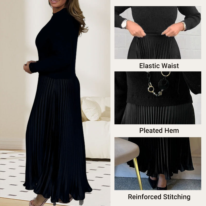 🔥Women's Solid Color Long Sleeve Jumper & Pleated Bottom Dress