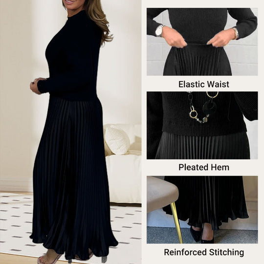 🔥Women's Solid Color Long Sleeve Jumper & Pleated Bottom Dress