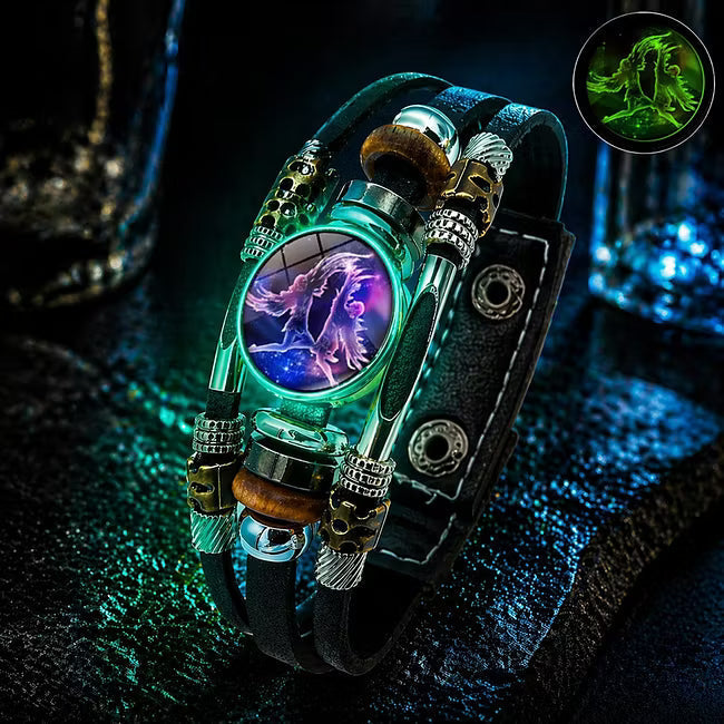 💥Last-Day Sale – 30% Off ☪️Glow-in-the-Dark Leather Zodiac Sign Bracelet For Men and Women (6.9/8.1 inches)♑️