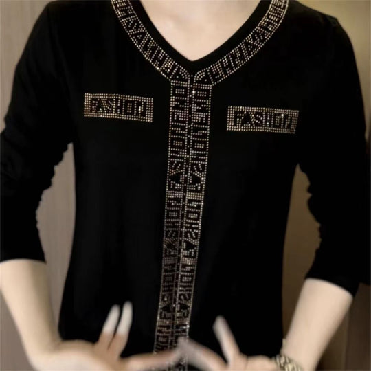 🔥Camiseta de manga longa de veludo con pedrería de inverno de calidade 2025