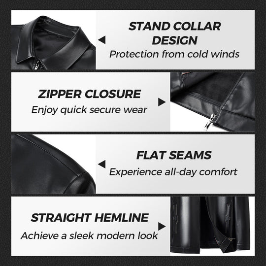 💥Chaqueta de coiro Fliwos® Tough Vibe para home: deseño axustado, ferraxes retro para motociclistas & Looks informais