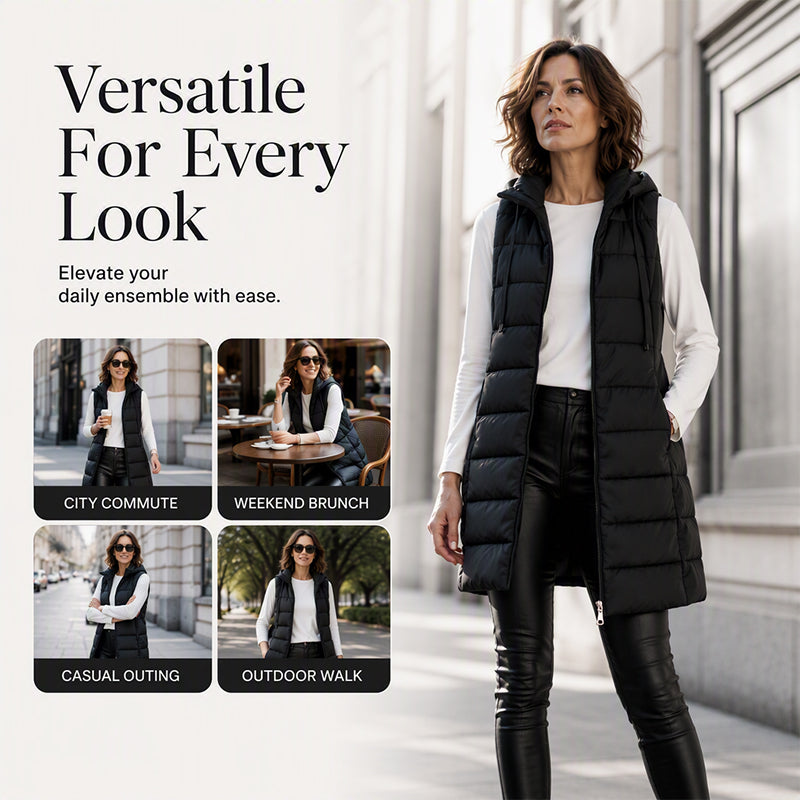 Women’s Zip-Up Long Puffer Vest