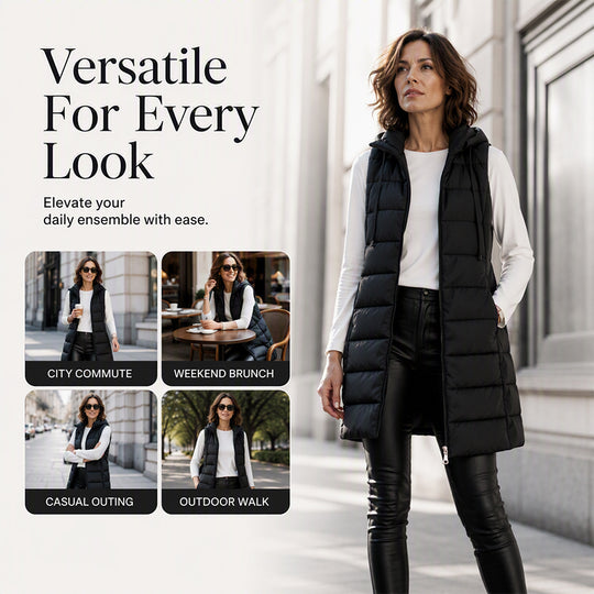Women’s Zip-Up Long Puffer Vest