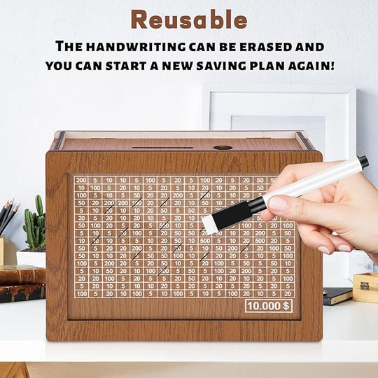 🎁 Hot Sale 50% OFF 🔥Retro Style Wooden Money Box with Counter Piggy Bank Handmade Saving Money Goal Piggy Bank