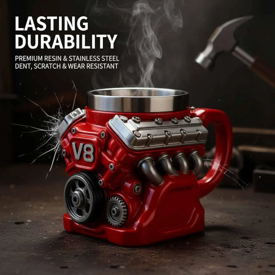 Retro Engine Coffee Mug, V8 Engines Stainless Steel Cup