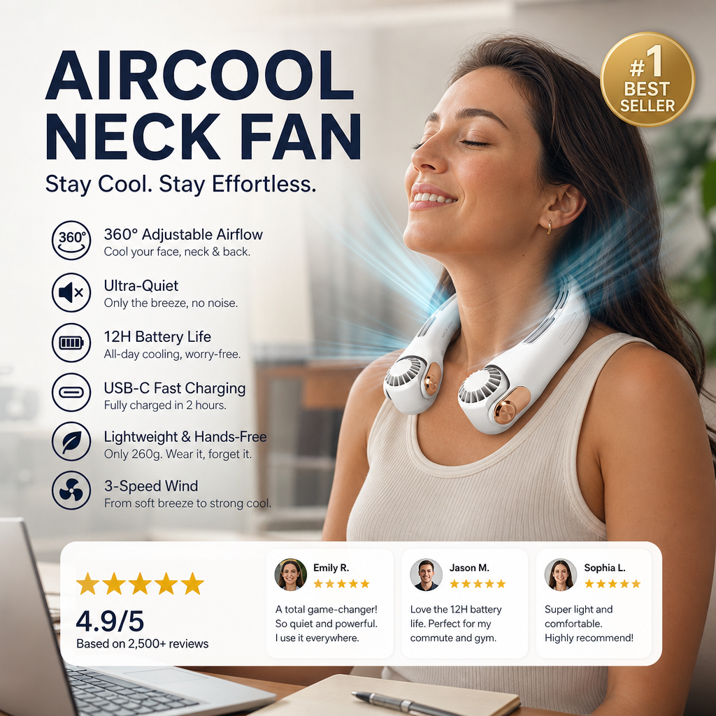 📢📢50% OFF !! ⏰360° Rotating Neck Fan, Ultra Quiet 3 Speeds, Long Battery Hands-Free Summer Cooler 😎🌬️