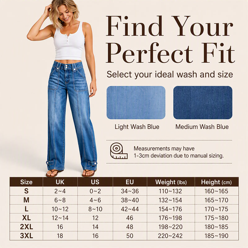👖 Retro Denim Style | Women's High-Waisted Double-Button Wide-Leg Jeans