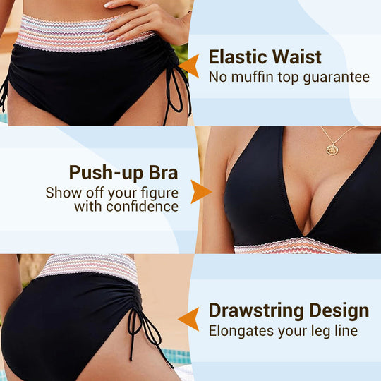🌸 50% OFF NOW! 🌸High Waisted Tummy Control Color Block Bikini Sets
