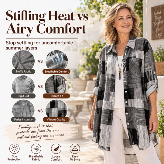 Casual Loose Fit Plaid Long Sleeve Shirt Plus Size Sun Protection Outerwear for Spring and Autumn