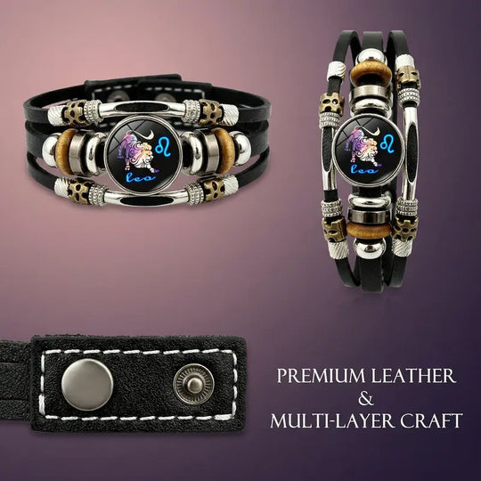 💥Last-Day Sale – 30% Off ☪️Glow-in-the-Dark Leather Zodiac Sign Bracelet For Men and Women (6.9/8.1 inches)♑️