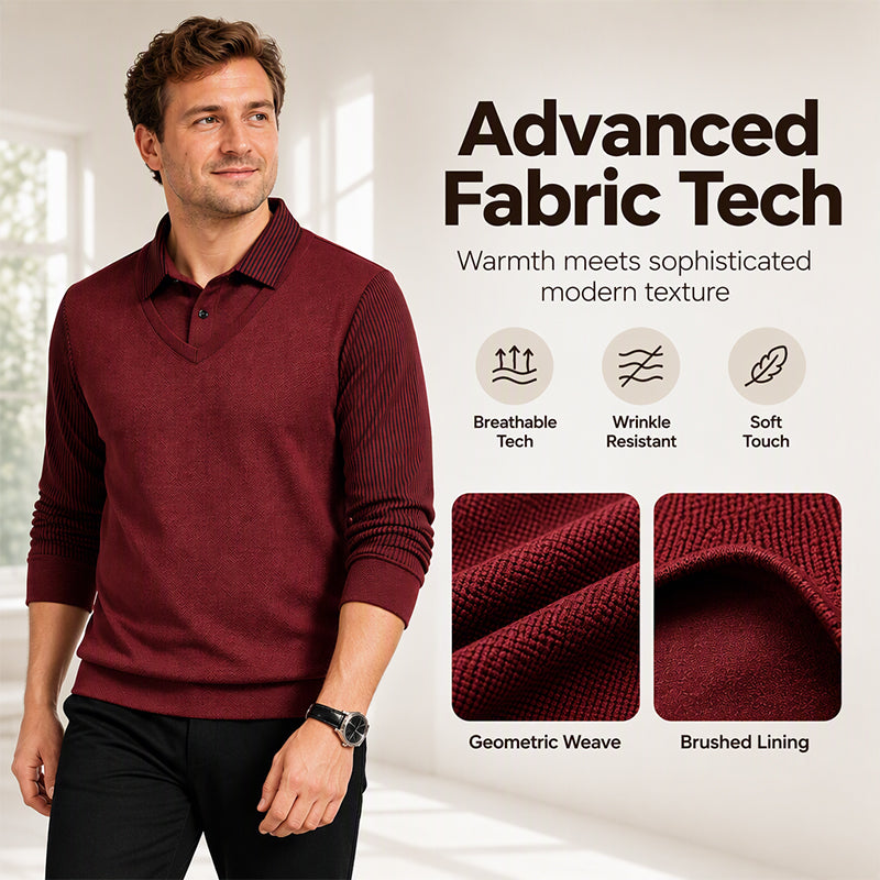 👕Men's False Two-Piece Long Sleeve Top – Smart Casual Two-Piece Look Without The Fuss