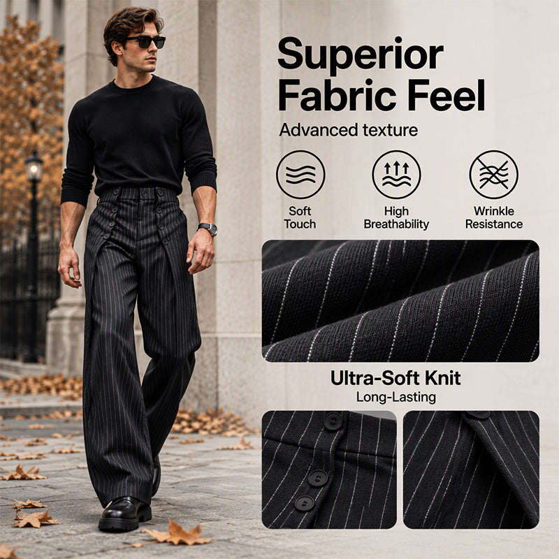 💼 Tailored Waist, Effortless Drape | Men's Double-Breasted High-Waist Pants