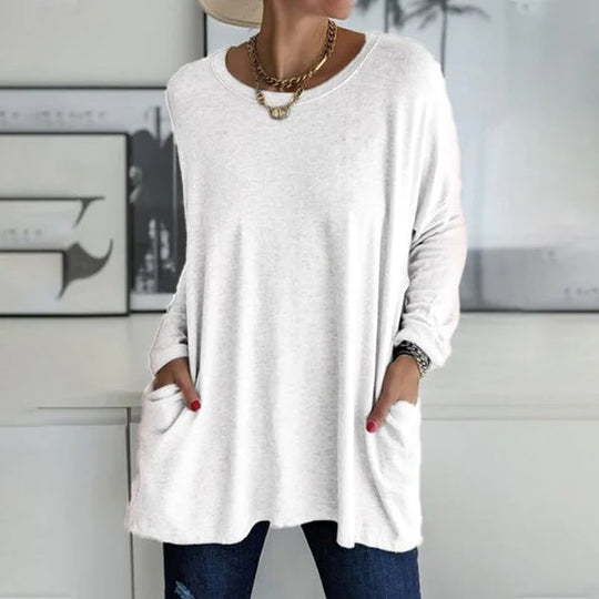 💞 Women's Round Neck Long Sleeve Loose Pocket T-Shirt