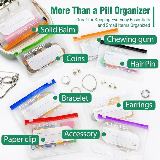 🥳2026 HOT SALE🥳💞50K+ SOLD!💊🧳 50% OFF! A8 Waterproof Pill Pouch Set – 14 colour‑coded pouches, waterproof & crush‑proof shell. Holds 7‑14 days of meds – perfect for travel & daily routines! 🗓️✨