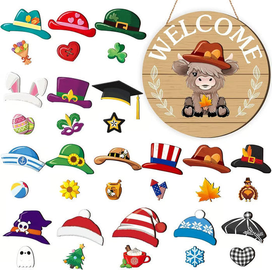 🍁Christmas Best Decorations🎄Interchangeable Wooden Gnome Welcome Sign🎈