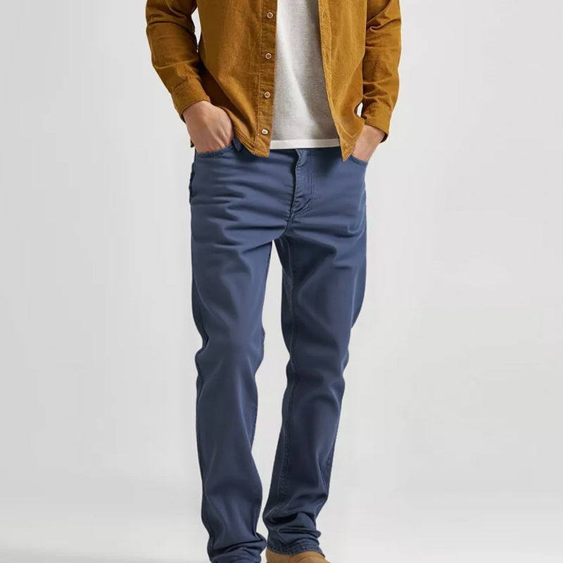 👖Pantalóns de cor sólida axustados e informales para homes con cinto