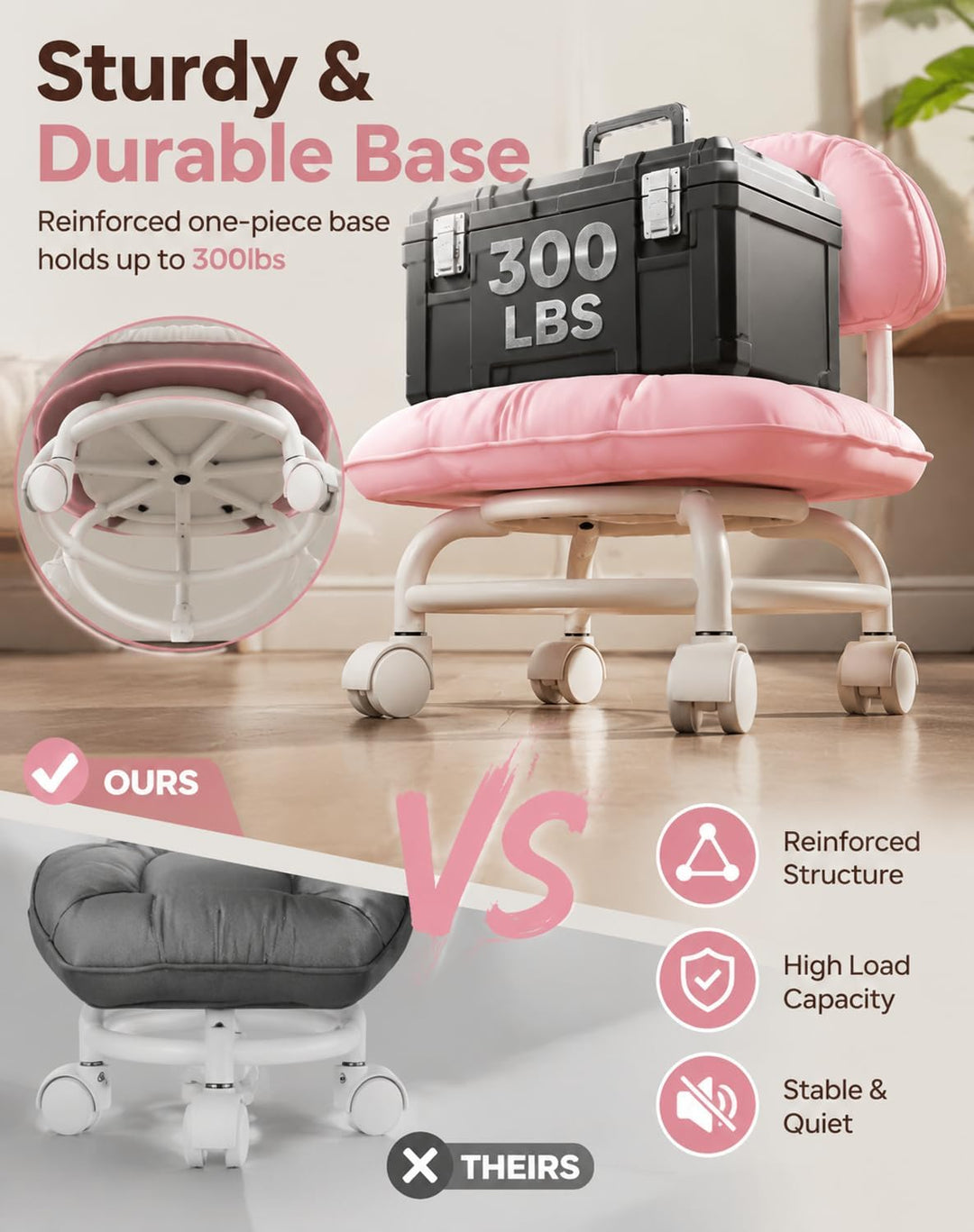 🪑50% OFF NOW! ⏰ Rolling Low Stool with Backrest – Padded seat & silent casters – Perfect for workshops, garages or studios – comfortable and mobile 🛠️✨