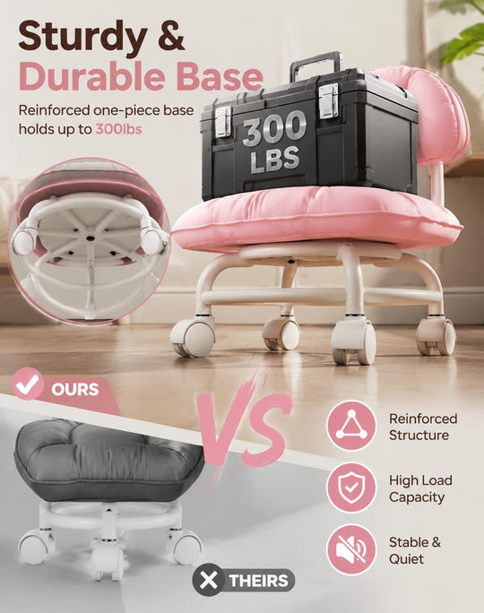 🪑50% OFF NOW! ⏰ Rolling Low Stool with Backrest – Padded seat & silent casters – Perfect for workshops, garages or studios – comfortable and mobile 🛠️✨