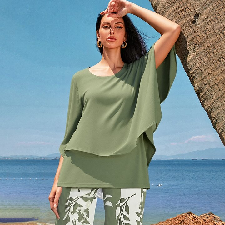 🔥Women’s Printed Pants and Crew Neck Top Set