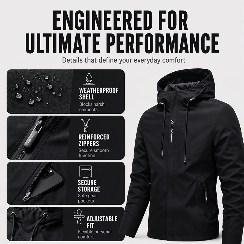 💧🌬️ Men's Hooded Jacket – waterproof & windproof with a drawstring. Ideal for the outdoors & everyday wear. ✓ Durable ✓ Breathable. Check it out now! 🔥🧥