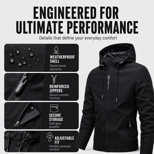 💧🌬️ Men's Hooded Jacket – waterproof & windproof with a drawstring. Ideal for the outdoors & everyday wear. ✓ Durable ✓ Breathable. Check it out now! 🔥🧥