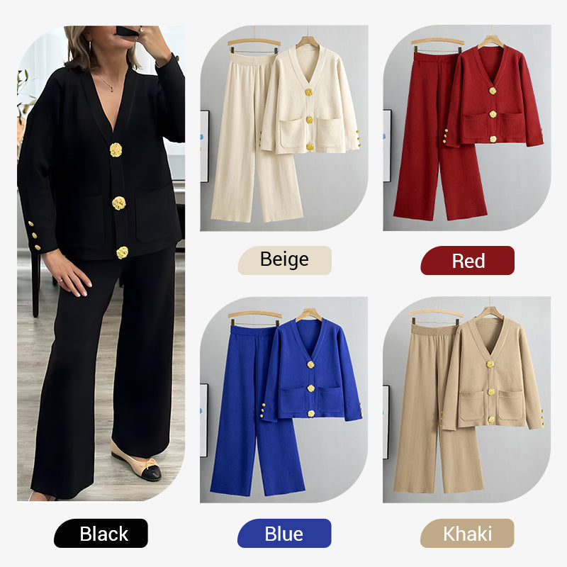 Gold Button Soft Knit Trouser Co-Ord