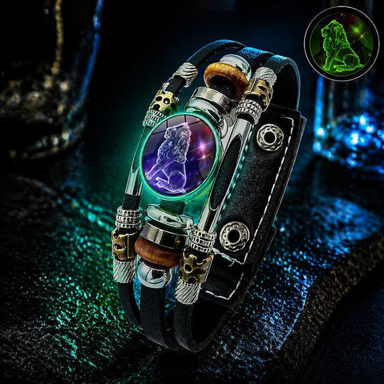 💥Last-Day Sale – 30% Off ☪️Glow-in-the-Dark Leather Zodiac Sign Bracelet For Men and Women (6.9/8.1 inches)♑️