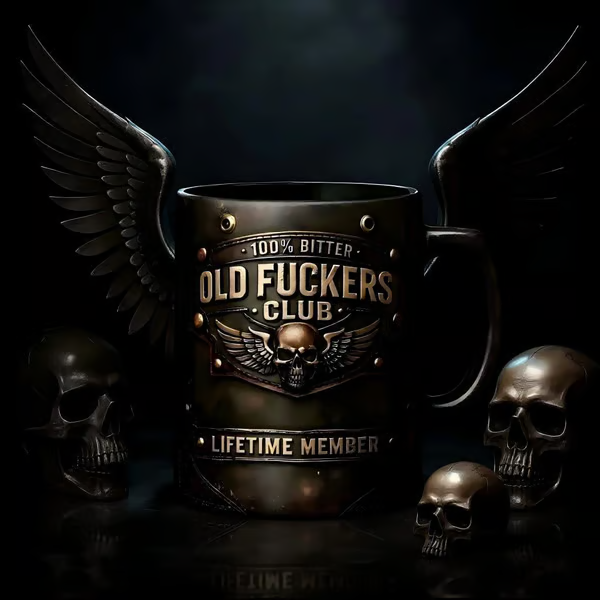 OLD FUCKERS CLUB Mug - 100% Bitter, Always Real. Lifetime Member.