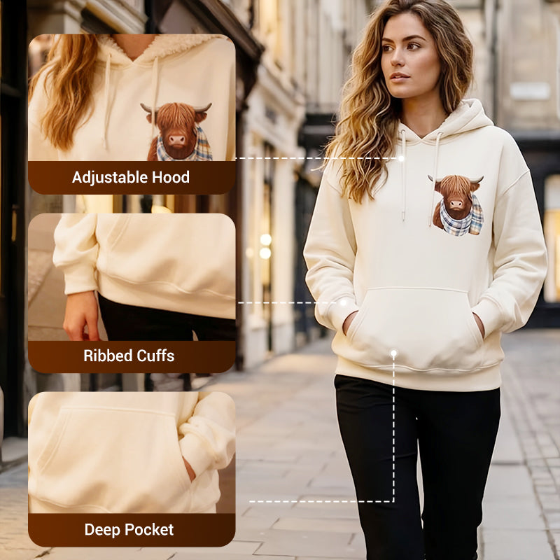 🎅CHRISTMAS SALE 50% OFF!!🎁🐄Cute Highland Cow Cozy Fleece-Lined Hooded Sweatshirt🦬